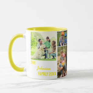 Yellow Calligraphy Family Photo Collage Mug