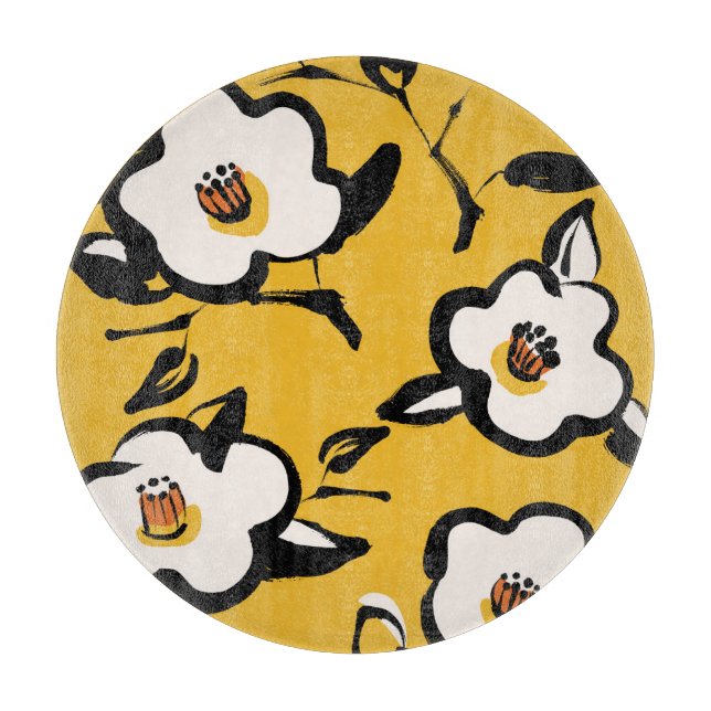 Yellow Camellia, sketchy floral vintage. Cutting Board (Front)