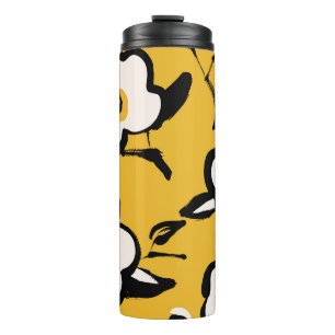 Yellow Camellia, sketchy floral vintage. Thermal Tumbler