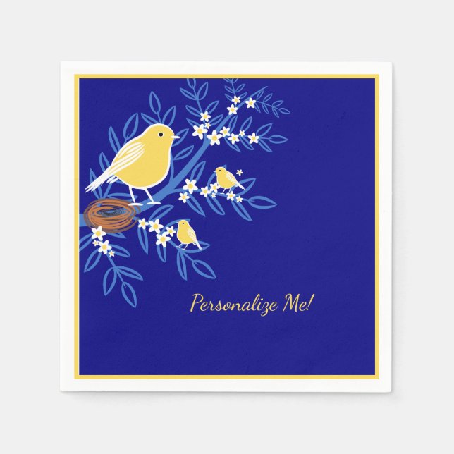 Yellow Canary Bird on Tree Branch Personalized Napkin (Front)
