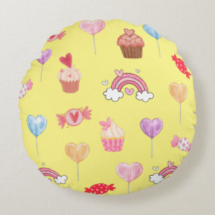 Yellow Candy & Cupcake Print Throw Pillow