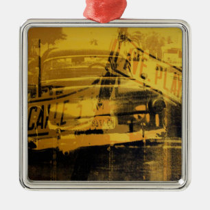 Yellow Car and Street Sign Metal Ornament