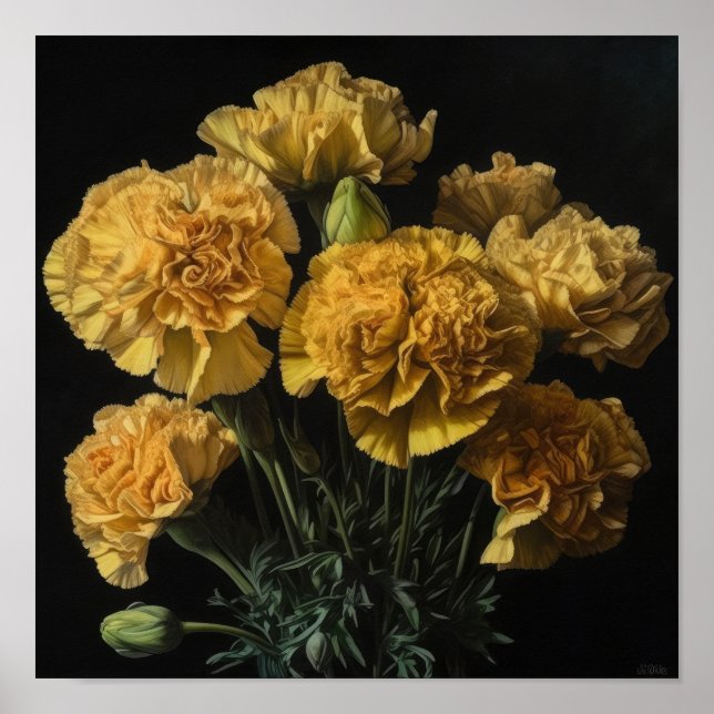 Yellow Carnations Flower Art Print Poster (Front)
