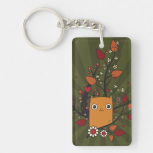 Yellow Cartoon Kitty Love Foliage Keychain