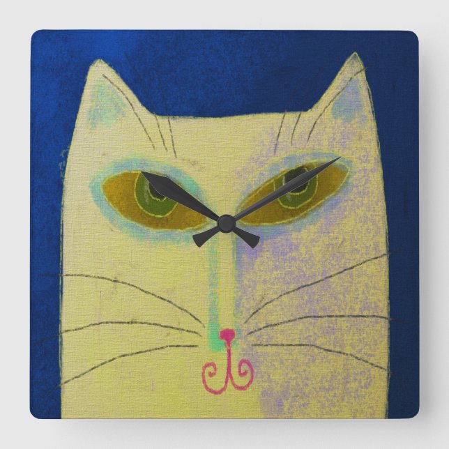 Yellow Cat Abstract Art Round Clock (Front)