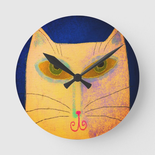Yellow Cat Abstract Art Round Clock (Front)