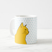 Yellow cat drawing on polka dots background