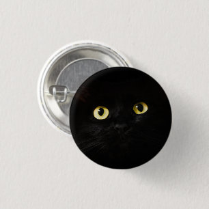 Yellow Cat Eyes, Black Cat, Black Background 1 Inch Round Button