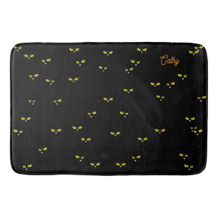 Yellow Cat Eyes on Black Best Halloween Party Bath Mat