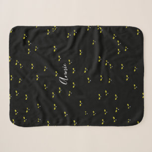 Yellow Cat Eyes on Black Sherpa Blanket