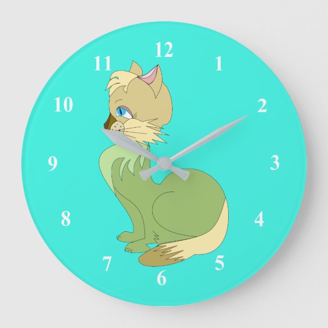 Yellow Cat with Blue Eyes - Custom Colour Large Clock (Front)