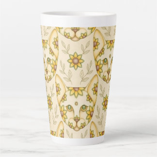YELLOW CAT WITH FLOWERS Latte Mug