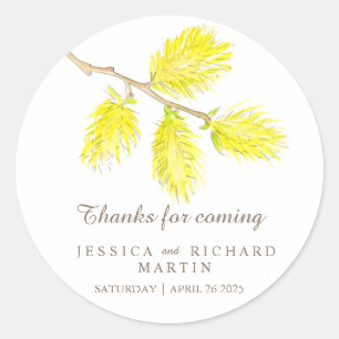 Yellow catkins spring thank you wedding sticker