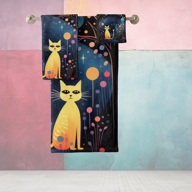 Yellow cats bath towel set (Creator Uploaded)