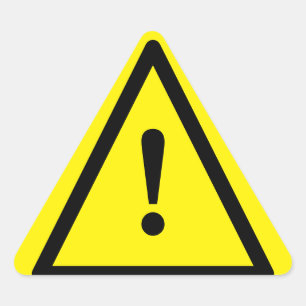 Yellow caution sign with exclamation mark icon triangle sticker