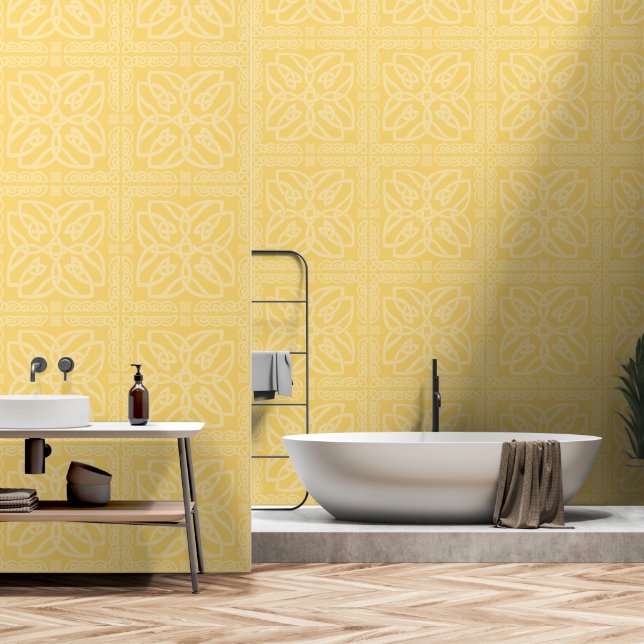 Yellow Celtic Knot Pattern Wallpaper (Bathroom)
