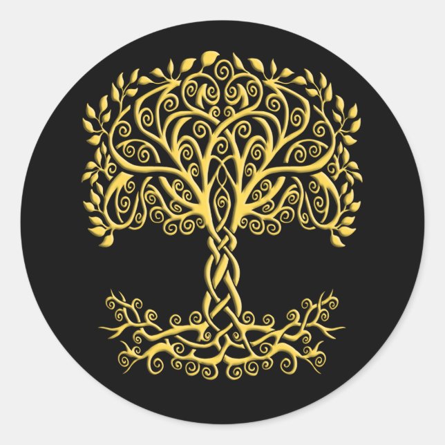 Yellow Celtic Tree Of Life Classic Round Sticker (Front)