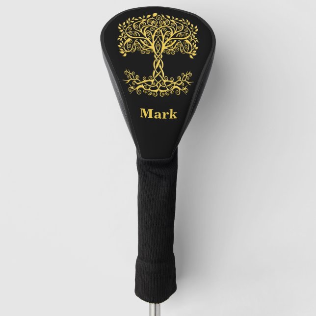 Yellow Celtic Tree Of Life Golf Head Cover (Front)