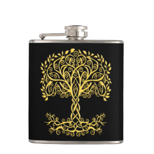 Yellow Celtic Tree Of Life Hip Flask