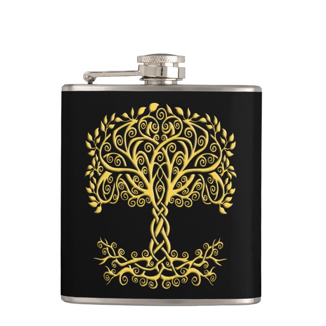 Yellow Celtic Tree Of Life Hip Flask (Front)