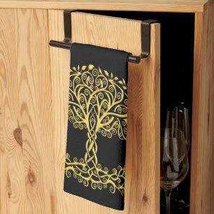 Yellow Celtic Tree Of Life Kitchen Towel