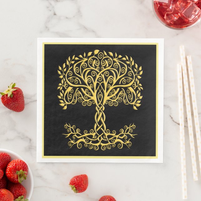 Yellow Celtic Tree Of Life Napkin (Insitu)
