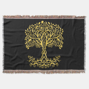 Yellow Celtic Tree Of Life Throw Blanket