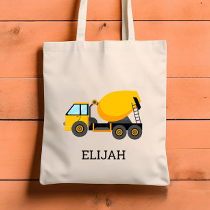 Yellow Cement Mixer Kids Personalized Construction Tote Bag
