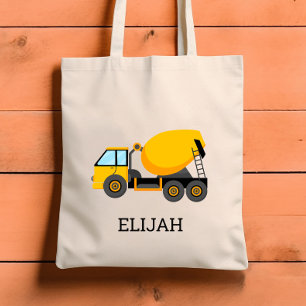Yellow Cement Mixer Kids Personalized Construction Tote Bag
