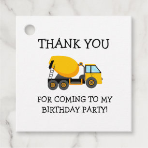 Yellow Cement Truck Child's Birthday Thank You Favour Tags
