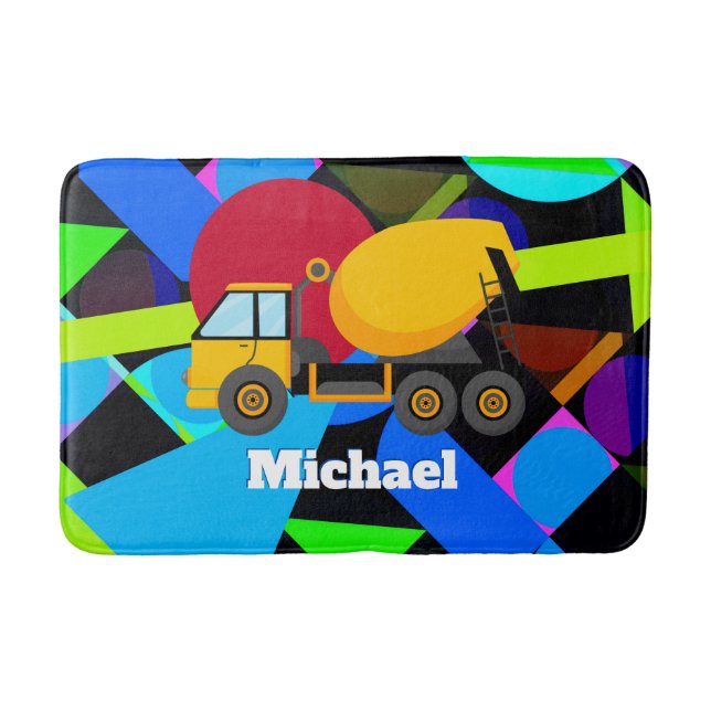 Yellow Cement Truck Colourful Geometric Shapes Nam Bath Mat (Front)