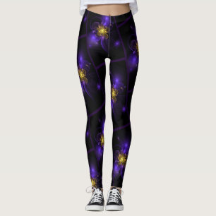 Yellow Centred Purple Fractal Flower Leggings