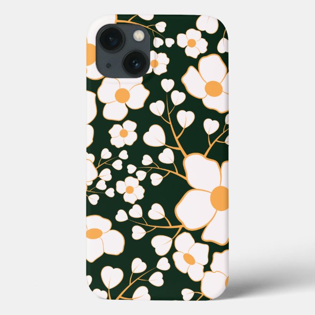Yellow Centred White Flowers & Green Background Case-Mate iPhone Case (Back)