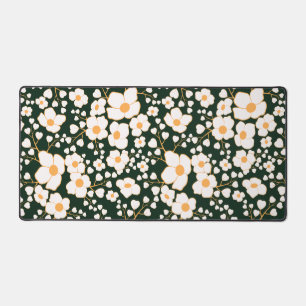 Yellow Centred White Flowers & Green Background Desk Mat