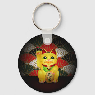Yellow Ceramic Maneki Neko Keychain