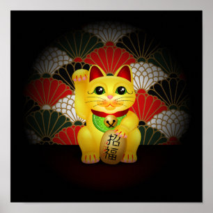 Yellow Ceramic Maneki Neko Poster