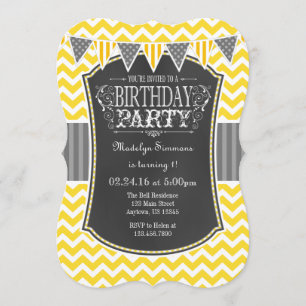 Yellow Chalkboard Chevron Birthday Invite