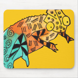 Yellow chameleon reptile art doodle illustration mouse pad