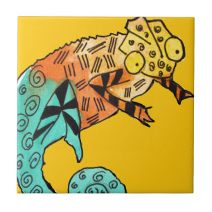 Yellow chameleon reptile art doodle illustration tile