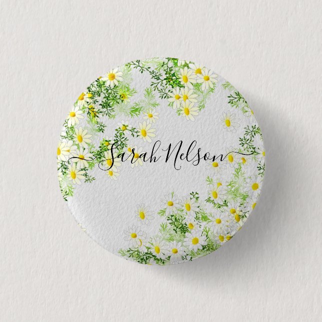  Yellow Chamomile Flowers  1 Inch Round Button (Front)