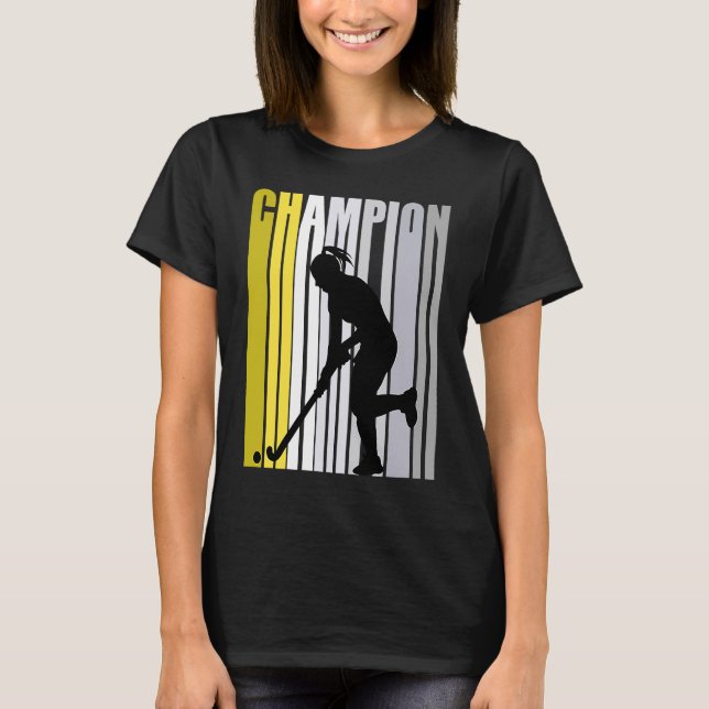 Yellow Champion Hockey Birthday Retro Fancy Fan T-Shirt (Front)