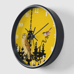 Yellow Chandelier Chickadee Owl Clock Personalized