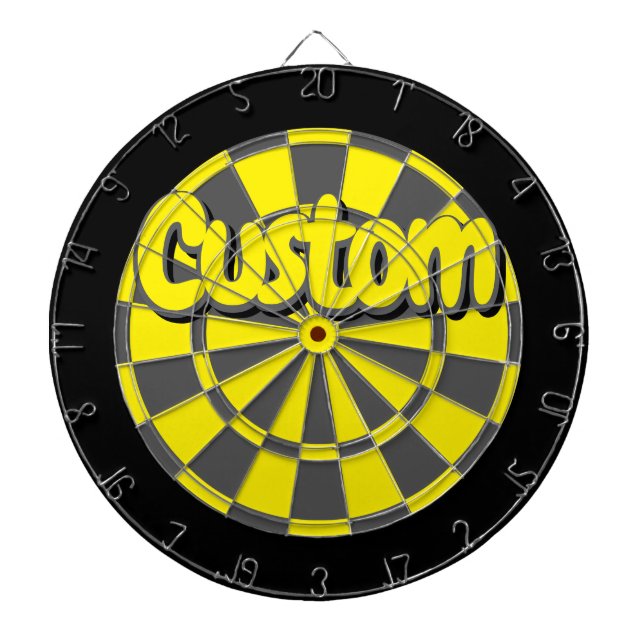 Yellow, Charcoal Grey, And Black Fun Custom Design Dartboard (Front)
