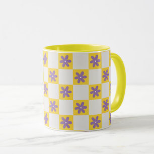Yellow Checkerboard Floral Pattern – Purple Daisy Mug