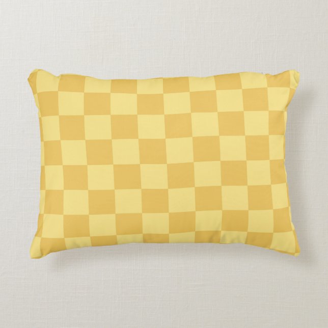 Yellow Checkerboard Pattern Accent Pillow (Front)