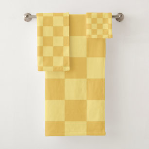 Yellow Checkerboard Pattern Bath Towel Set