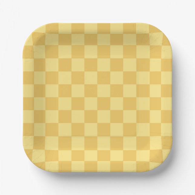 Yellow Checkerboard Pattern Paper Plate (Front)