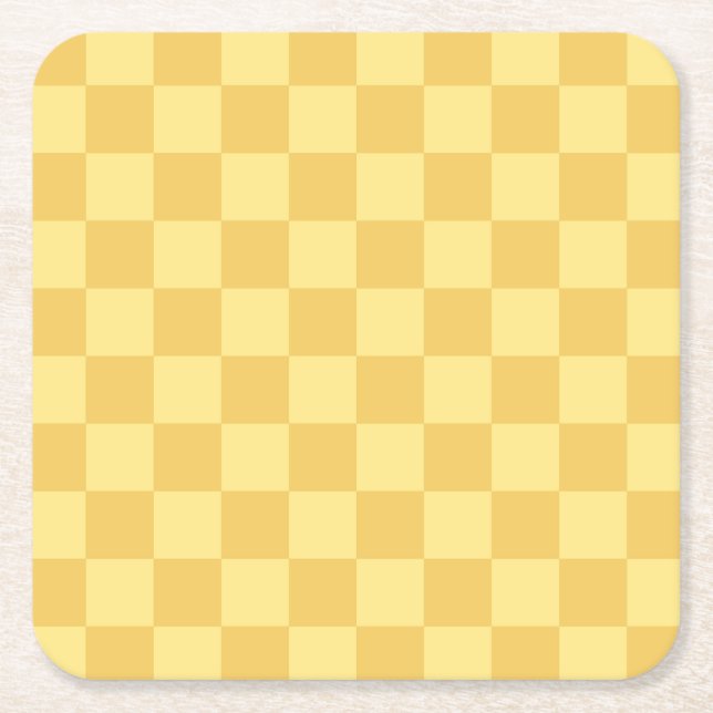 Yellow Checkerboard Pattern Square Paper Coaster (Front)