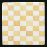 Yellow Checkered Decorative Stone Coaster<br><div class="desc">Protect your surfaces in style with this stone coaster featuring an original artistic design. The artwork showcases a decorative pattern inspired by nature, vintage illustration, and timeless design elements, adding a beautiful accent to your home decor. Crafted from durable stone and professionally printed through Zazzle, this coaster is designed to...</div>