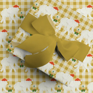 Yellow Checkered White Elephant Christmas Party Wrapping Paper